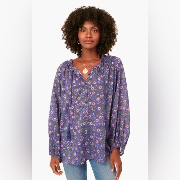 Emerson Fry Tops - Emerson Frye India Collection Bardot Blouse in Iris Wildflower